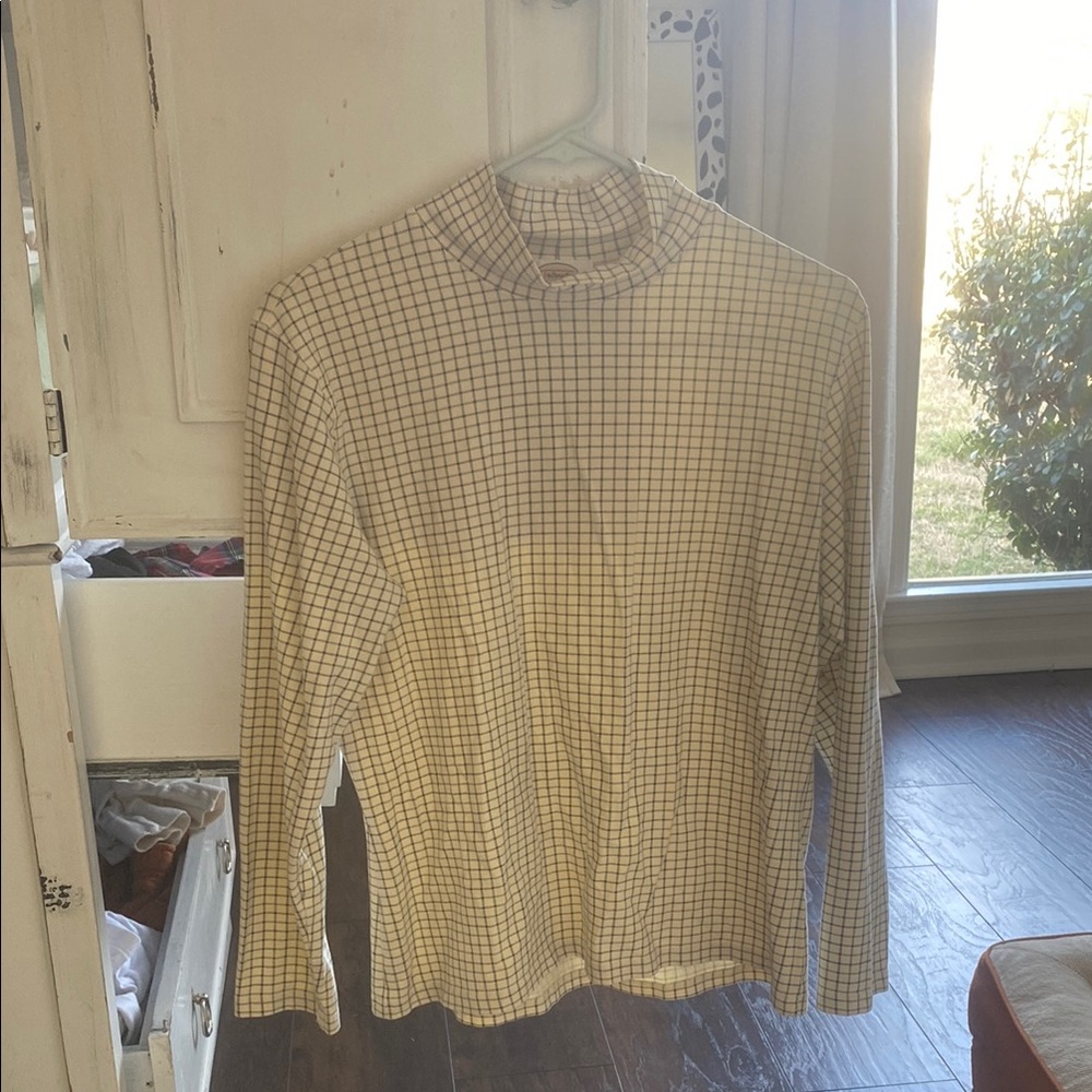 Talbots Cream and Black Checkered Turtleneck Sweater